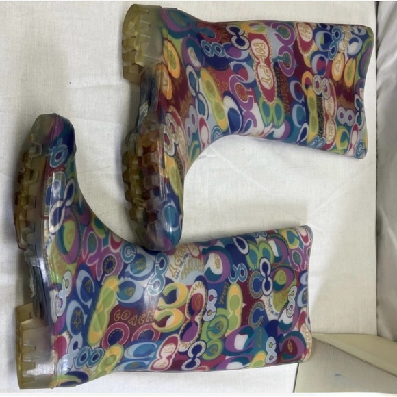 Coach Pixy Multi Poppy Graphic Print Rain Boots Size 8 with Original Box - Picture 3 of 10